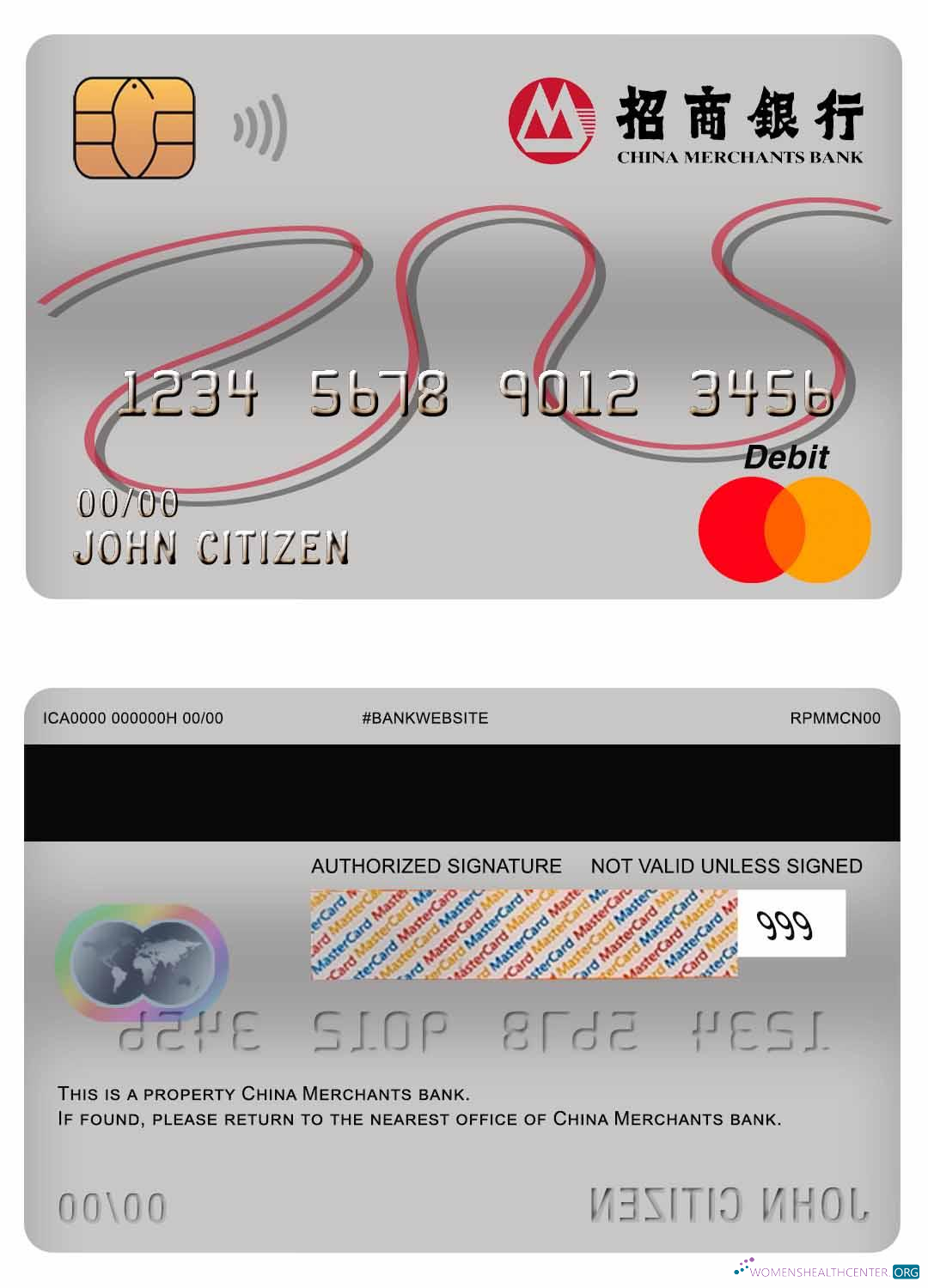 Download China Merchants Bank master debit card Photoshop template